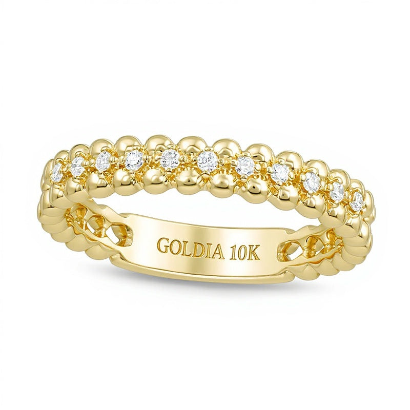 0.07 ct. Gesamtgewicht Memoire-Ring mit Diamanten und Perlrand-Detail in 10K Gelbgold