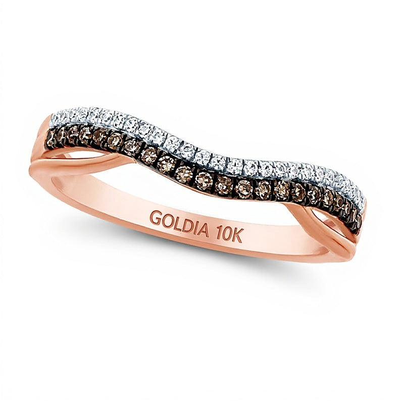 0.25 ct. Gesamtgewicht Champagner- und weißer Diamant Contour-Ring in 10K Roségold mit schwarzem Rhodium