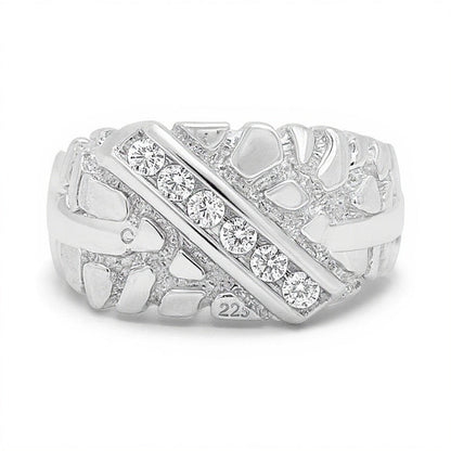 0,33 ct. Gesamtgewicht Diamant Nugget-Ring mit sechs Steinen in rhodiniertem Sterlingsilber