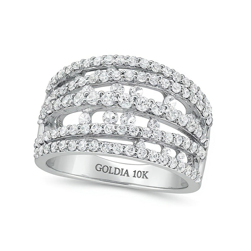 2.0 ct. Gesamtgewicht mehrreihiger Ring mit Diamanten und übereinandergelegtem Design in 10K Weißgold