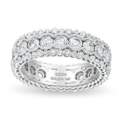 Memoire-Ring mit 3.0 ct. Gesamtgewicht Diamanten im Vintage-Stil mit Muschelrand in 14K Weißgold