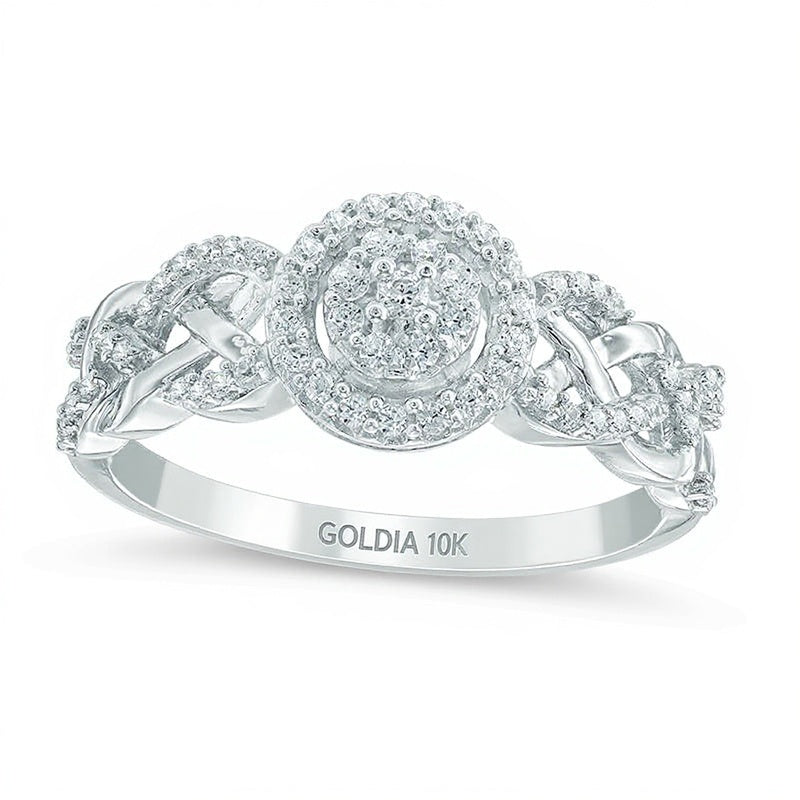 0.25 ct. Gesamtgewicht Freundschaftsring mit weißen Diamanten im Rundschliff und keltischem Geflecht in 10K Weißgold