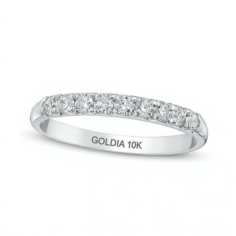 Memoire-Ring mit 0,38 ct. Gesamtgewicht und neun weißen Diamanten im Rundschliff in 10K Weißgold
