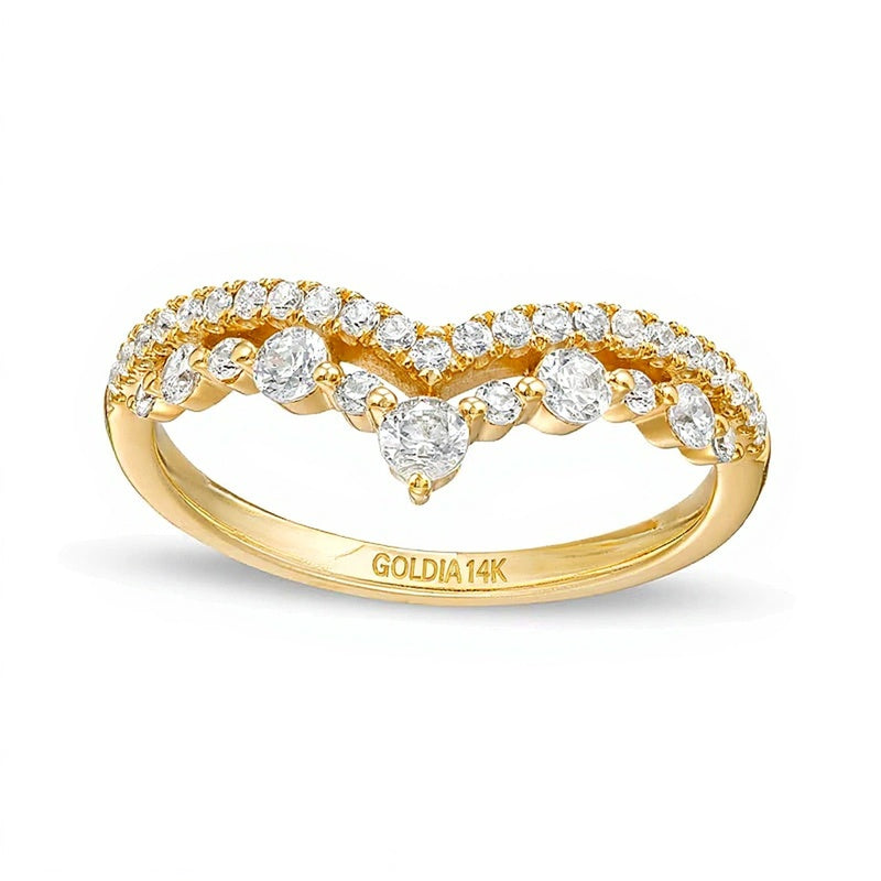 Memoire-Ring 0,5 ct. Gesamtgewicht Diamant Krone Contour zweireihig in 14K Gelbgold