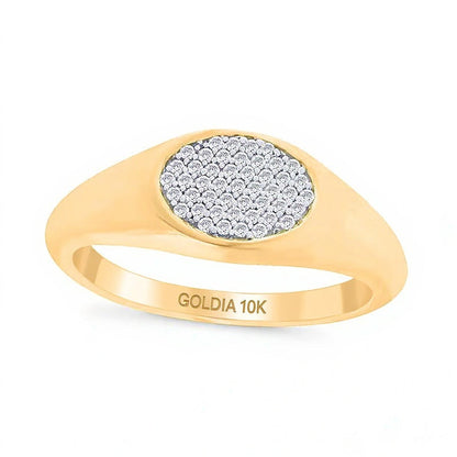 Signet-Ring mit ovalem Diamant-Besatz 0.1 ct. Gesamtgewicht in 10K Gelbgold
