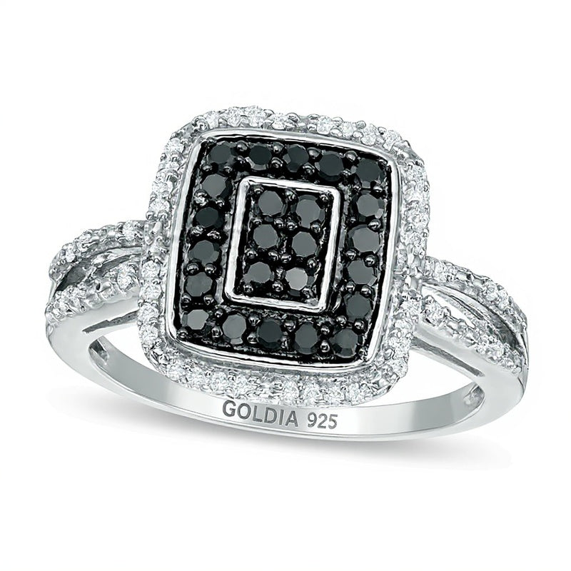 0.5 ct. Gesamtgewicht behandelter schwarzer und weißer Komposit-Diamant Fashion Ring mit doppeltem Rechteck-Rahmen aus rhodiniertem Sterlingsilber