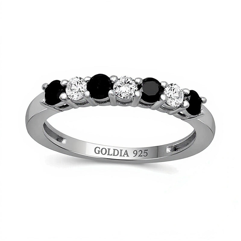 Memoire-Ring mit schwarzen und weißen Diamanten 0.5 ct. Gesamtgewicht im Wechsel in rhodiniertem Sterlingsilber 925