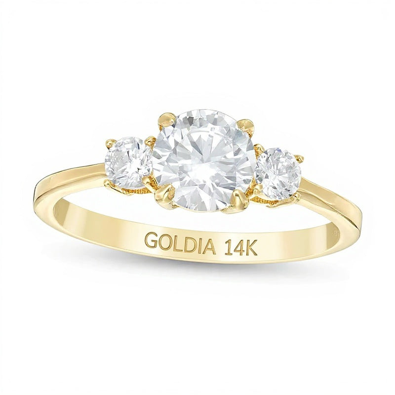 Dreistein-Verlobungsring mit Diamanten 1.0 CT. TW in 14K Gelbgold