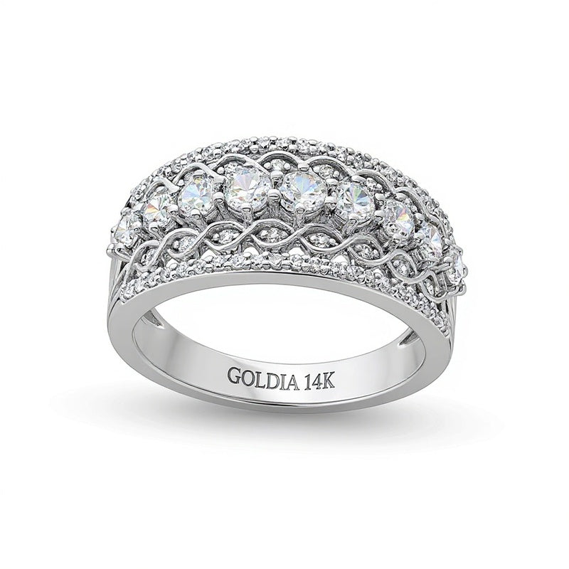1.0 CT. TW Diamant-Ring mit Gitter-Design und Mittelreihe aus 14K Weißgold
