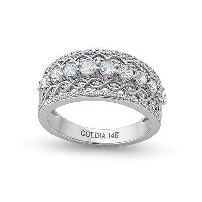 1.0 CT. TW Diamant-Ring mit Gitter-Design und Mittelreihe aus 14K Weißgold