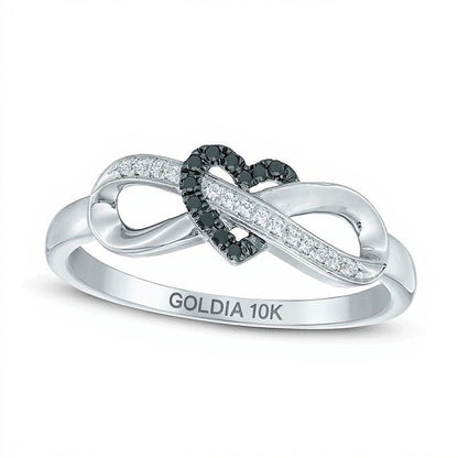 0.05 ct. Gesamtgewicht schwarzer und weißer Diamant Infinity-Herz Ring in 10K Weißgold