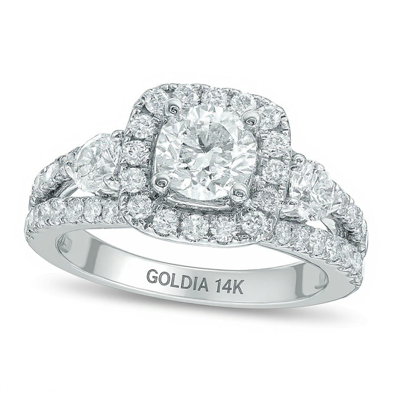 2.2 ct. Gesamtgewicht Diamant Dreistein-Verlobungsring in 14K Weißgold (I/I1)