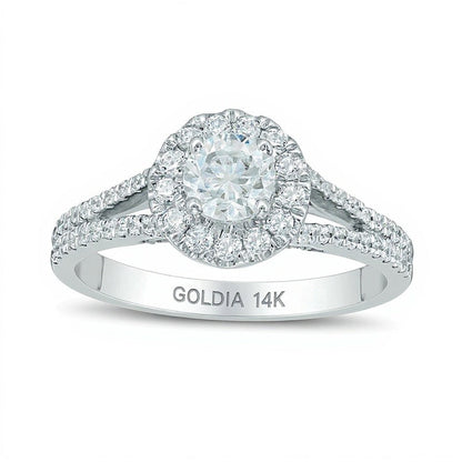 1.0 CT. Gesamtgewicht Diamant Halo-Verlobungsring mit geteilter Schiene in 14K Weißgold