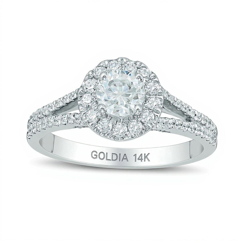 1.0 CT. Gesamtgewicht Diamant Halo-Verlobungsring mit geteilter Schiene in 14K Weißgold