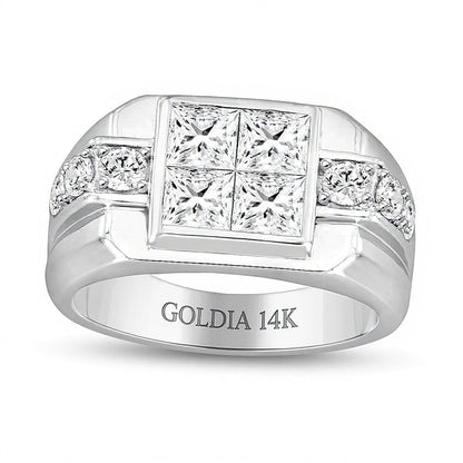 2.75 CT. Gesamtgewicht Ring mit Labordiamanten im Quad-Square-Schliff in 14K Weißgold (F/SI2)