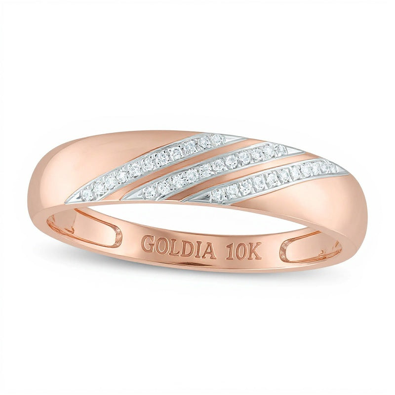 Ehering mit Diamantbesatz und Komfortschliff in schräger Optik in 10K Roségold
