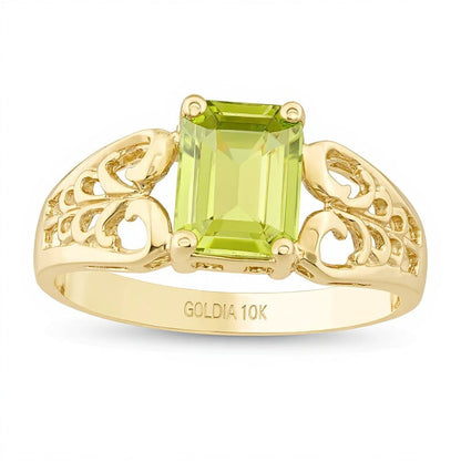 Solitär-Ring mit Peridot im Smaragdschliff in 10K Gelbgold