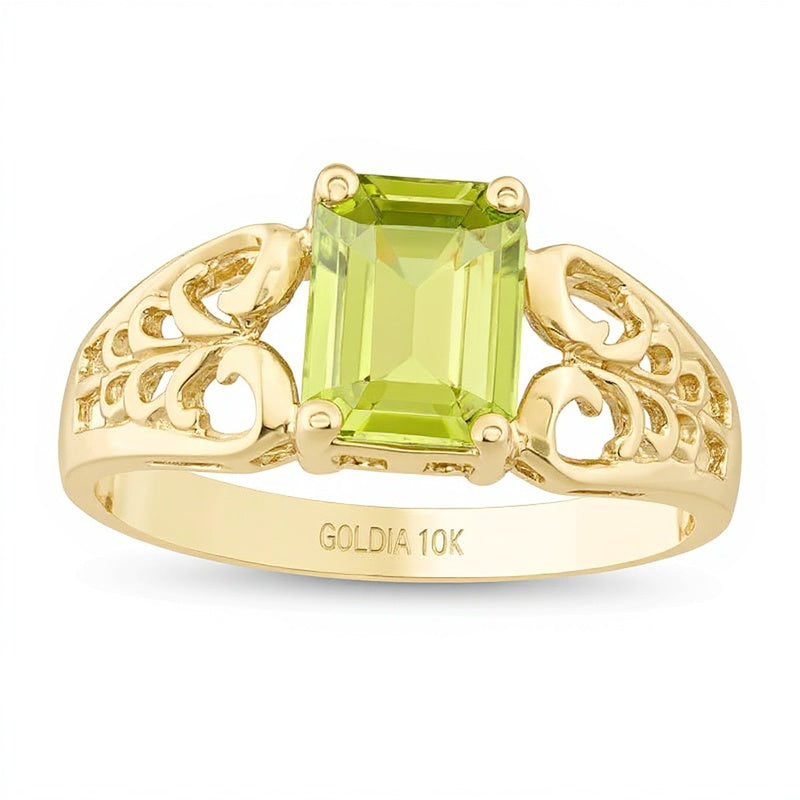 Solitär-Ring mit Peridot im Smaragdschliff in 10K Gelbgold