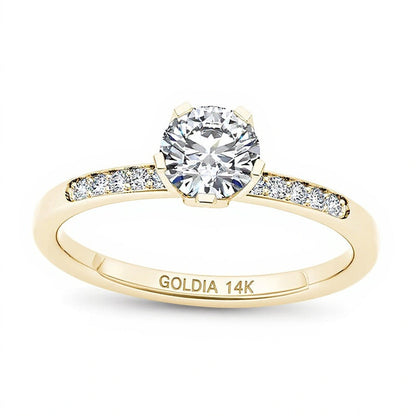 0.5 ct. Gesamtgewicht Diamant Verlobungsring Solitär mit seitlichem Besatz in 14K Gelbgold