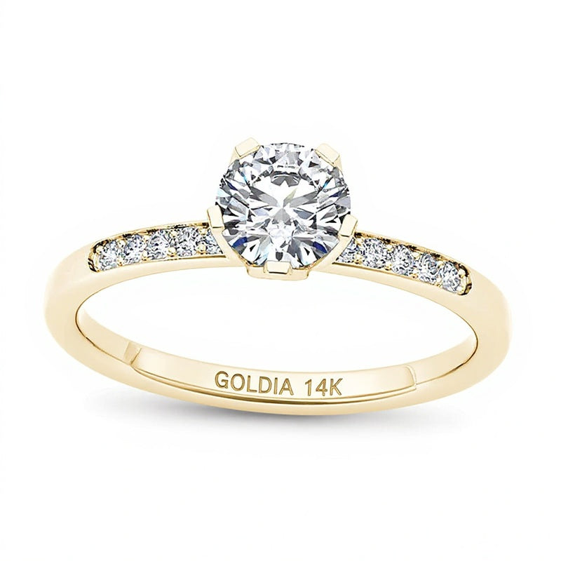 0.5 ct. Gesamtgewicht Diamant Verlobungsring Solitär mit seitlichem Besatz in 14K Gelbgold