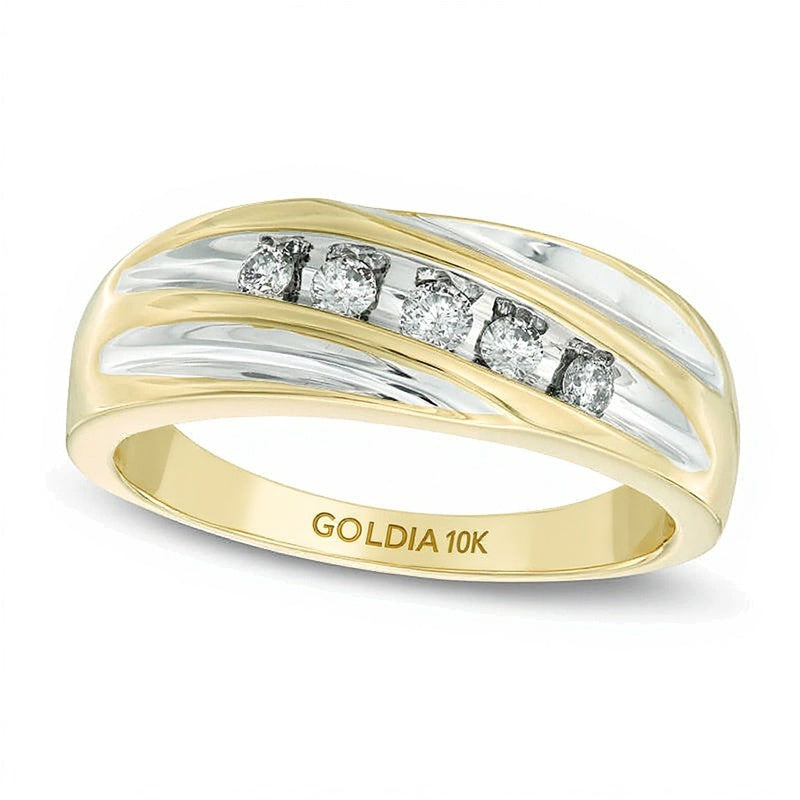 Memoire-Ring mit fünf Diamanten 0,25 ct. Gesamtgewicht diagonal gefasst in 10K Gold zweifarbig