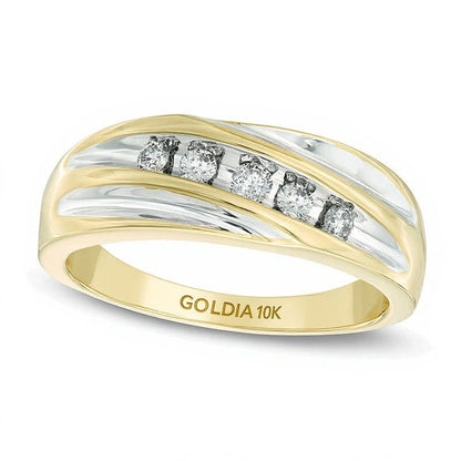 Memoire-Ring mit fünf Diamanten 0,25 ct. Gesamtgewicht diagonal gefasst in 10K Gold zweifarbig