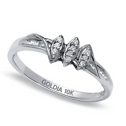 Freundschaftsring mit Diamanten 0,07 ct. Gesamtgewicht in Marquise-, Rund- und Baguette-Schliff in 10K Weißgold