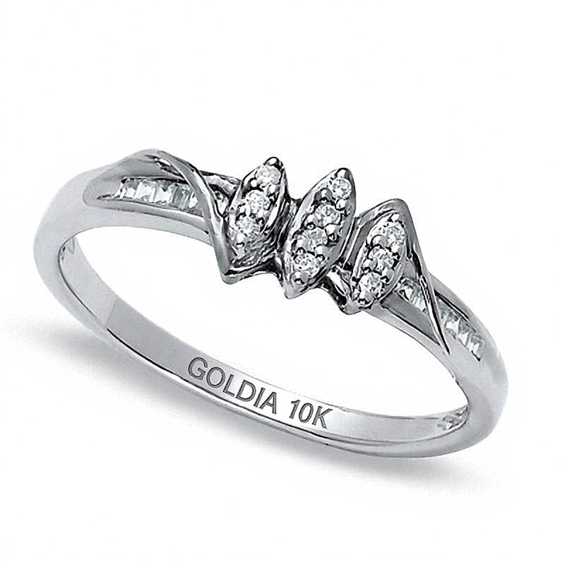 Freundschaftsring mit Diamanten 0,07 ct. Gesamtgewicht in Marquise-, Rund- und Baguette-Schliff in 10K Weißgold