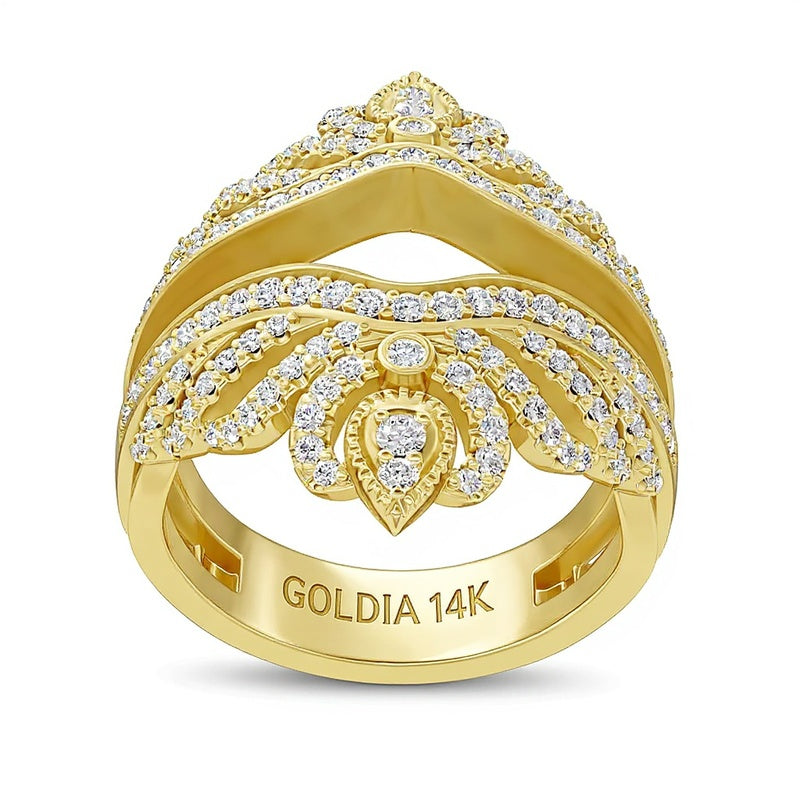 0,75 ct. Gesamtgewicht Diamant Ring im Vintage-Stil mit Krone in 14K Gelbgold