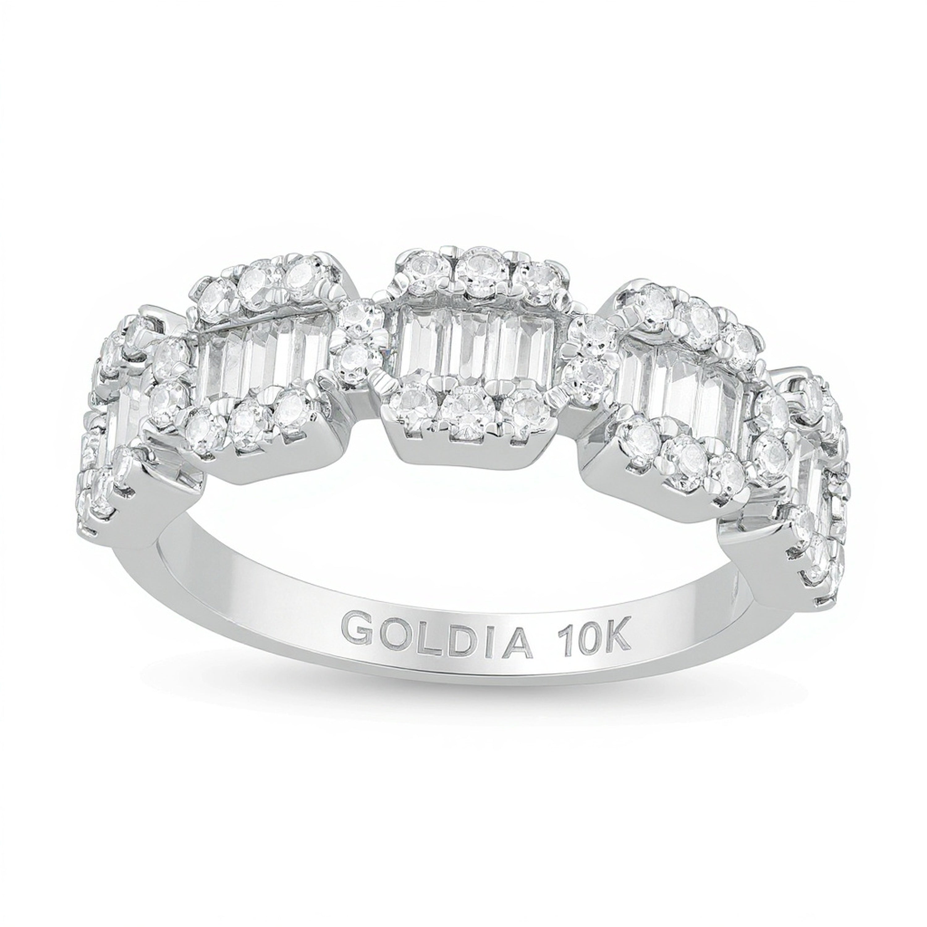 1.0 ct. Gesamtgewicht Diamant-Ring Fashion im Komposit-Design mit Baguette und rund in 10K Weißgold