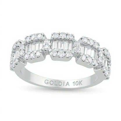 1.0 ct. Gesamtgewicht Diamant-Ring Fashion im Komposit-Design mit Baguette und rund in 10K Weißgold