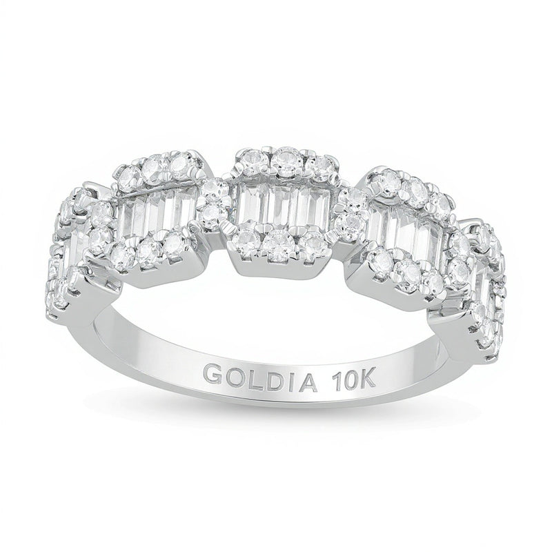 1.0 ct. Gesamtgewicht Diamant-Ring Fashion im Komposit-Design mit Baguette und rund in 10K Weißgold