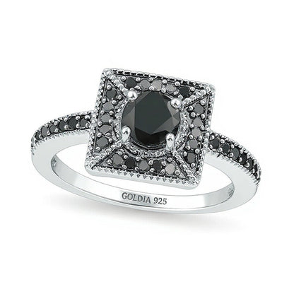 1,0 ct. Gesamtgewicht Fashion-Ring mit schwarzen Diamanten und quadratischem Rahmen aus rhodiniertem Sterlingsilber