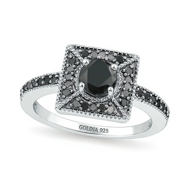 1,0 ct. Gesamtgewicht Fashion-Ring mit schwarzen Diamanten und quadratischem Rahmen aus rhodiniertem Sterlingsilber