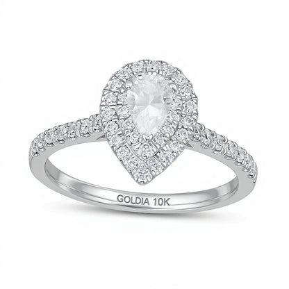 0.88 ct. Gesamtgewicht Verlobungsring mit tropfenförmigem Diamant und doppeltem Halo in 10K Weißgold (I/I2)