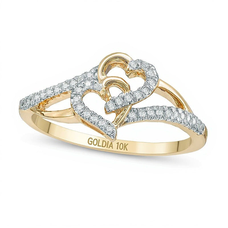 0.1 ct. Gesamtgewicht Diamant Ring mit ineinander verschlungenen Herzen in 10K Gelbgold