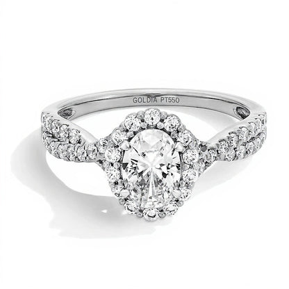 1.0 CT. Gesamtgewicht Verlobungsring mit ovalem Labordiamant und Halo aus Platin (F/SI2)