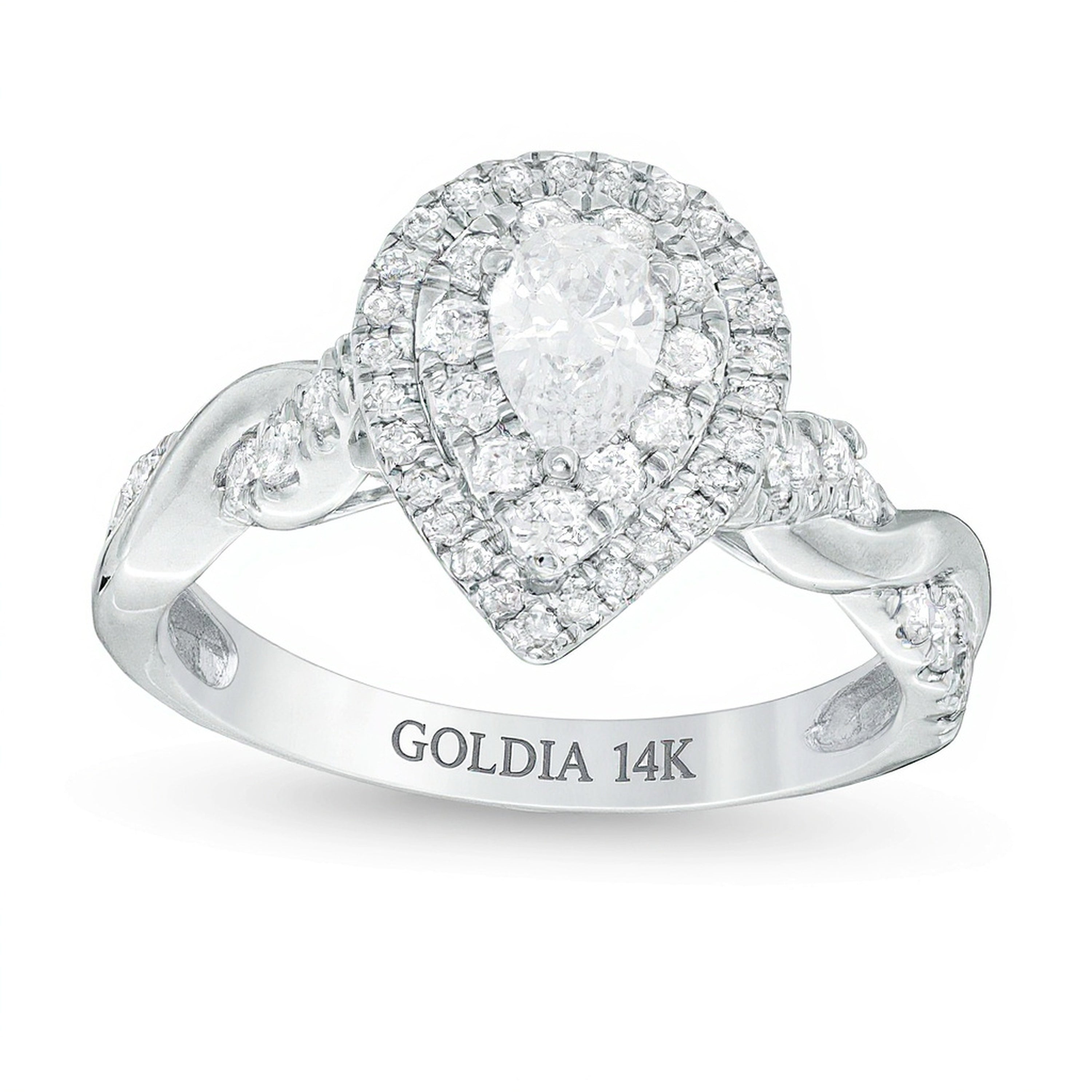 1.0 CT. Gesamtgewicht Halo Verlobungsring mit Diamanten im Tropfen- und Rundschliff in 14K Weißgold