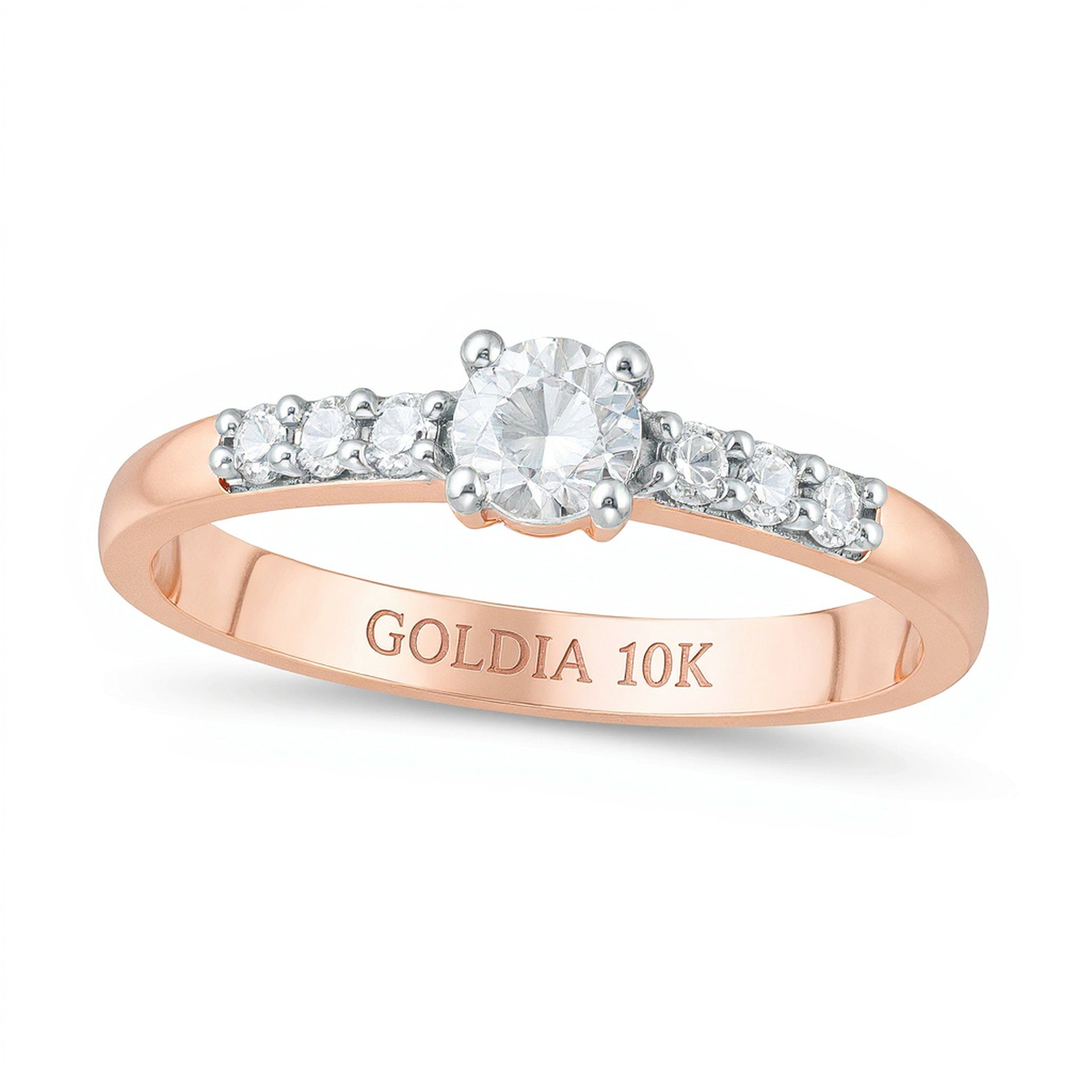 0.33 CT. Gesamtgewicht Diamant Verlobungsring als Solitär mit seitlichem Besatz in 10K Roségold