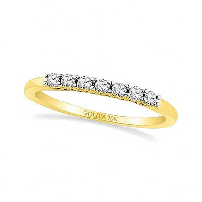 Ehering mit sieben Diamanten 0,2 ct. Gesamtgewicht rund in 10K Gelbgold für Damen