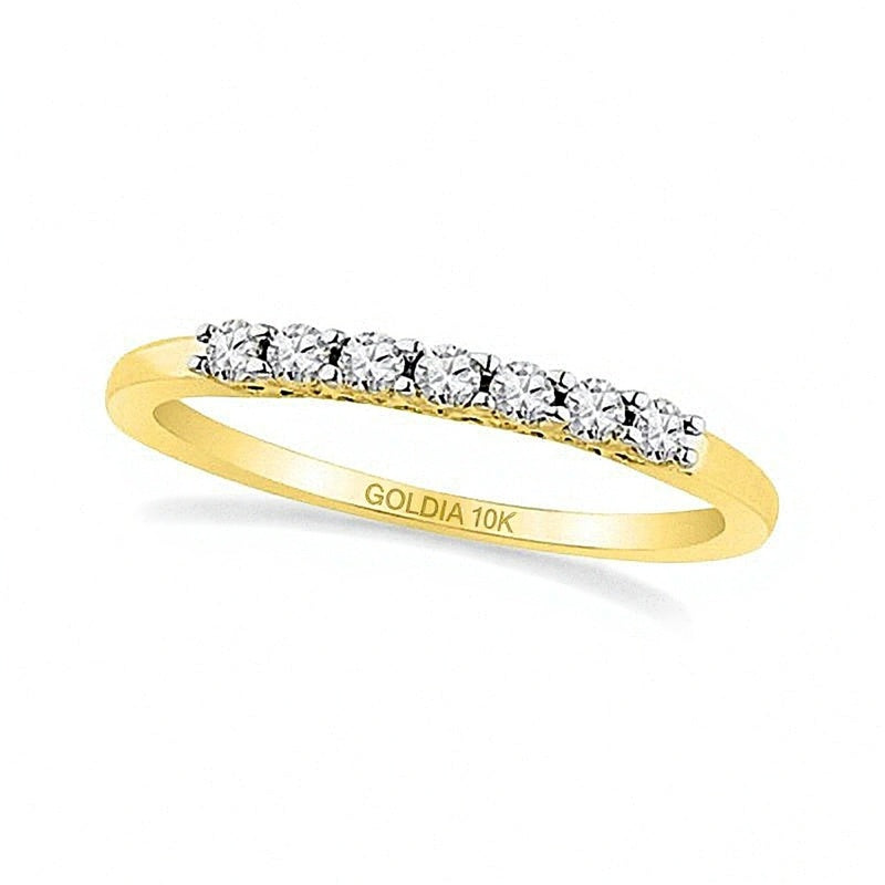 Ehering mit sieben Diamanten 0,2 ct. Gesamtgewicht rund in 10K Gelbgold für Damen