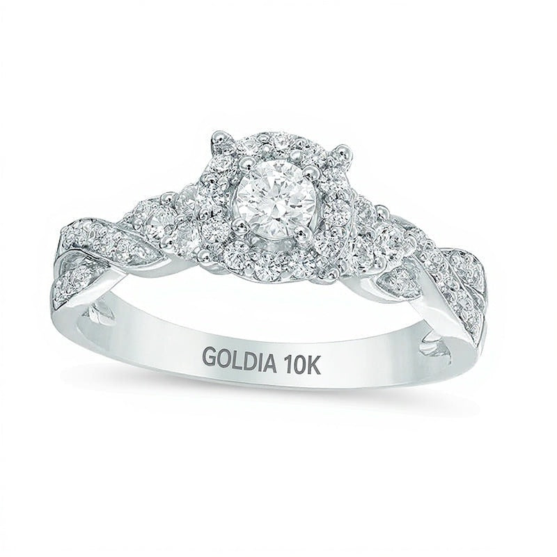 Halo-Verlobungsring mit Diamanten 0.5 ct. Gesamtgewicht in 10K Weißgold