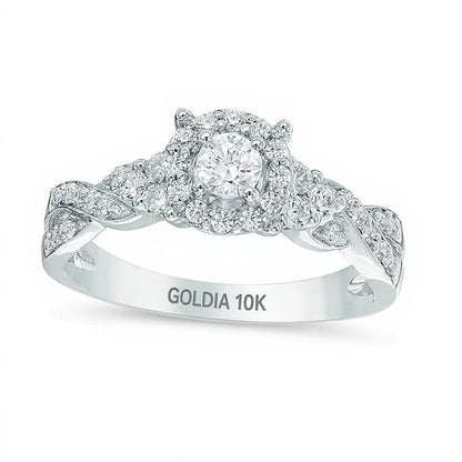 Halo-Verlobungsring mit Diamanten 0.5 ct. Gesamtgewicht in 10K Weißgold