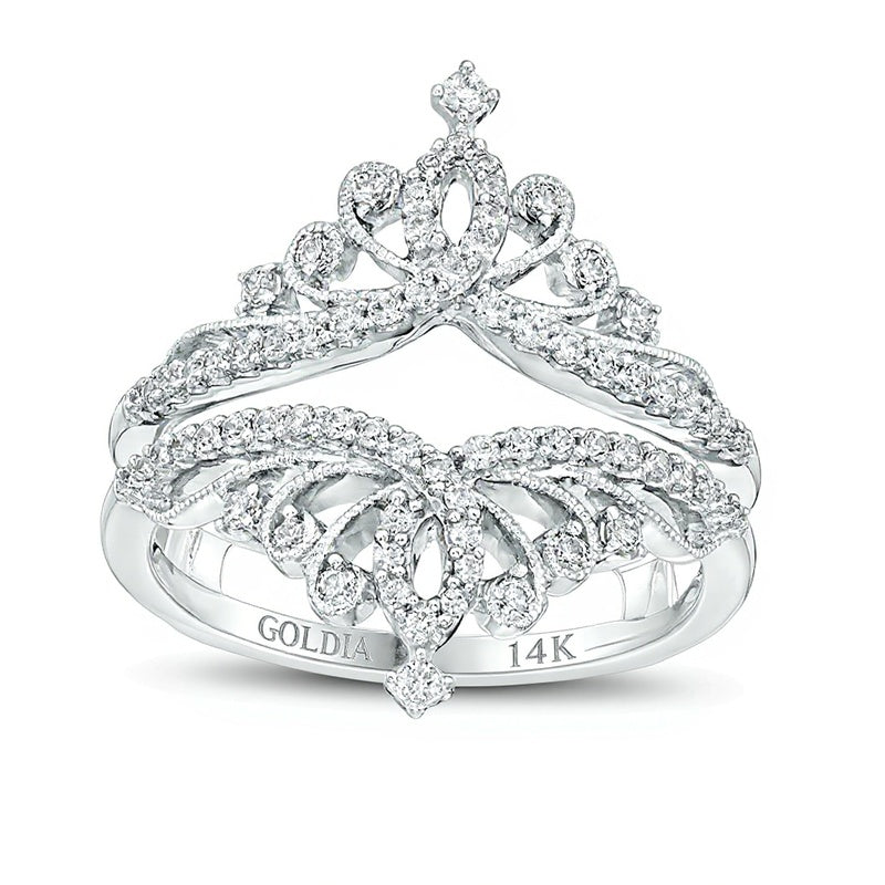 0,38 ct. Gesamtgewicht Diamant-Ring im Vintage-Stil mit Tiara-Design und Solitär-Enhancer in 14K Weißgold