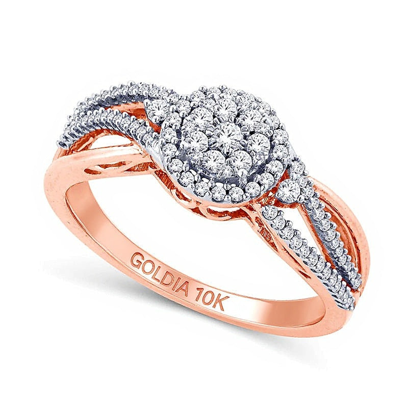 0.33 ct. Gesamtgewicht Komposit-Diamant Fashion-Ring mit Swirl-Rahmen und geteilter Schiene in 10K Roségold