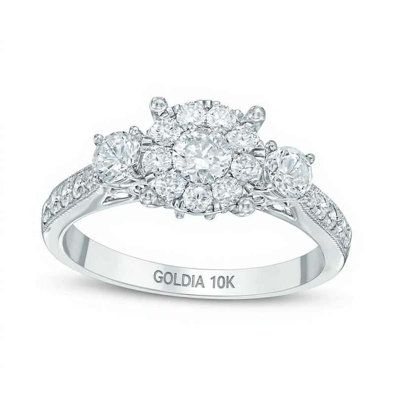 1.0 CT. TW Dreistein-Verlobungsring mit Diamant und rosa Saphir in 10K Weißgold für Damen