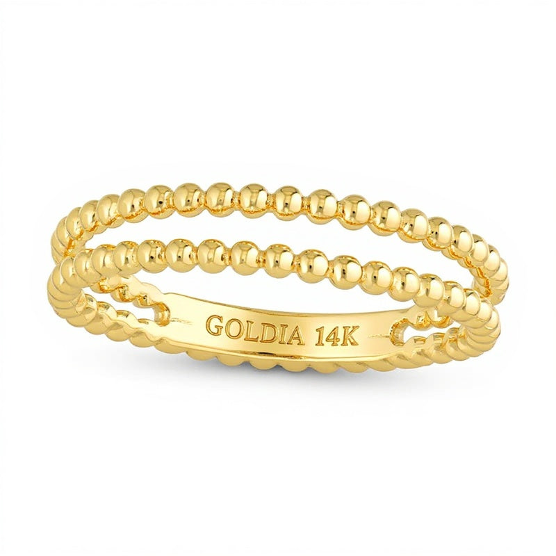 Fashion-Ring mit doppelreihigem Perlbesatz und offener Ringschiene in 14K Gelbgold