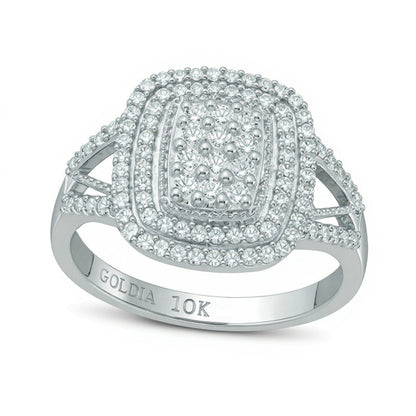 0.5 ct. Gesamtgewicht Diamant-Ring mit rechteckigem Doppelrahmen in 10K Weißgold
