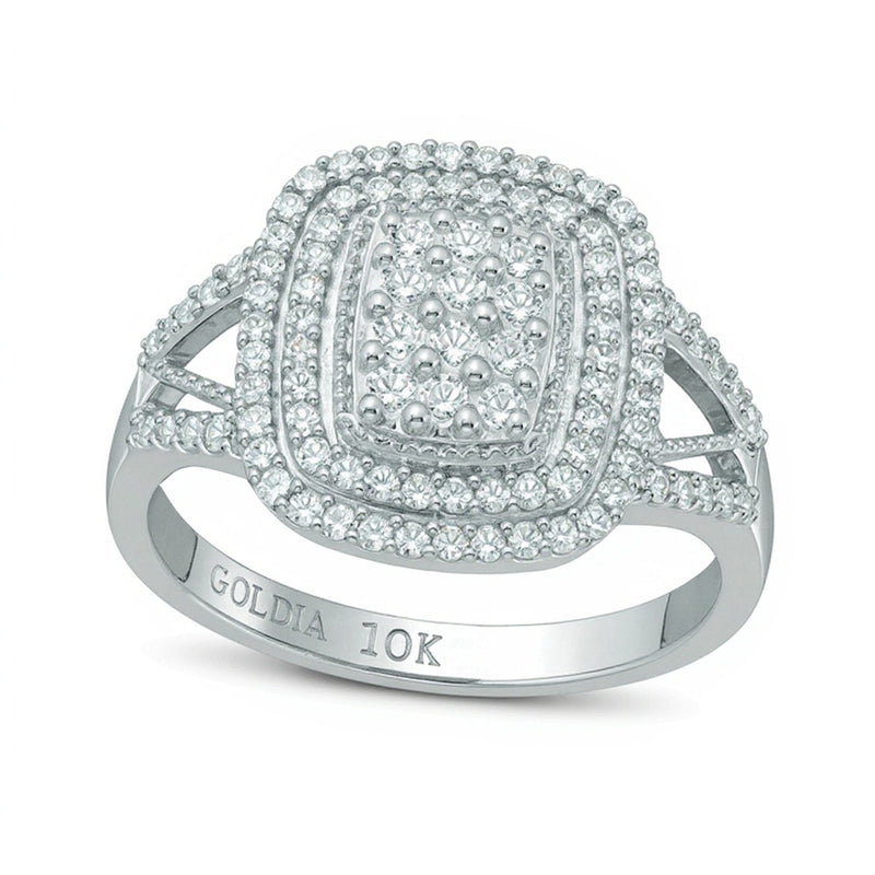 0.5 ct. Gesamtgewicht Diamant-Ring mit rechteckigem Doppelrahmen in 10K Weißgold