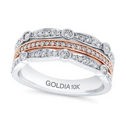 0.38 ct. Gesamtgewicht Diamant mehrreihiger Stapelring in 10K Gold zweifarbig